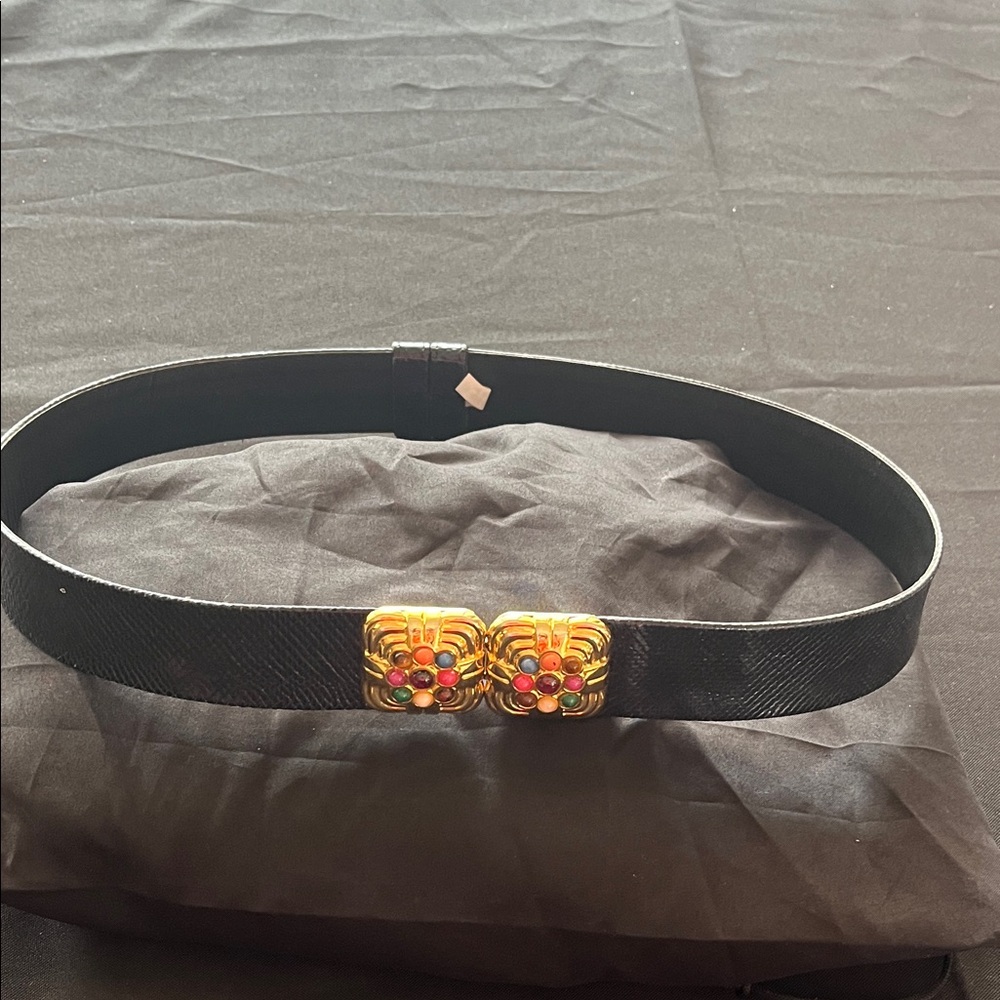 Chic Black Belt with Gold and Multicolor Accents